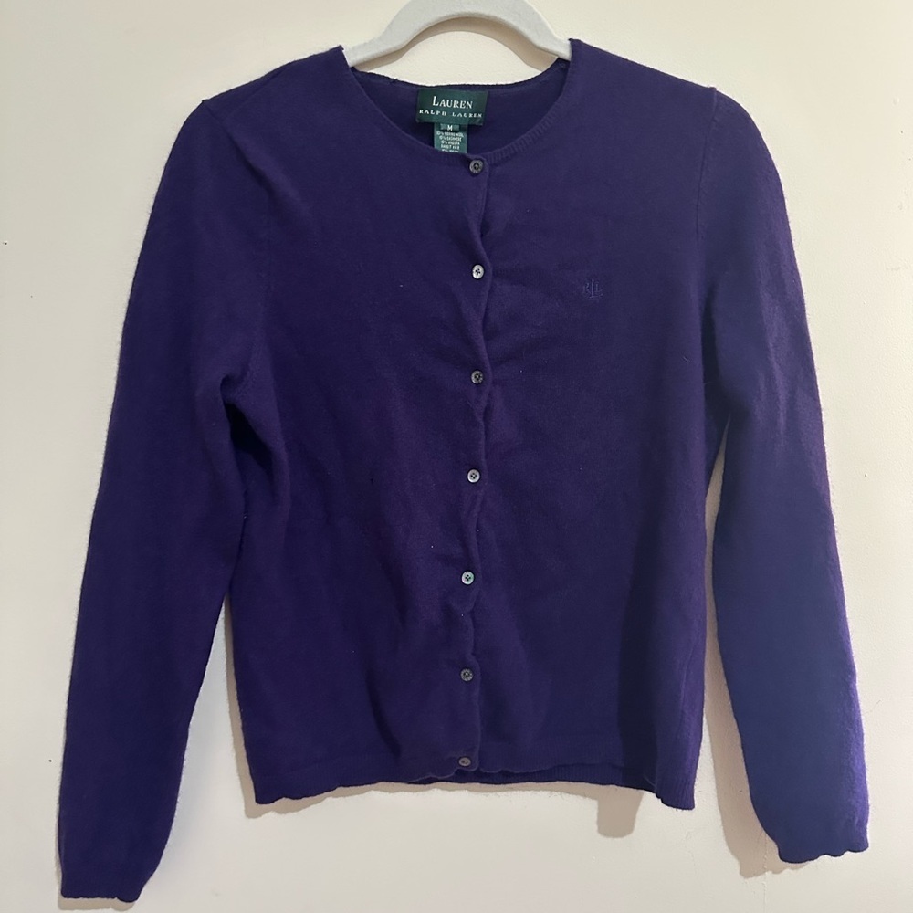 Lauren Ralph Lauren Medium Purple Cashmere Wool Angora Rabbit Button Up …